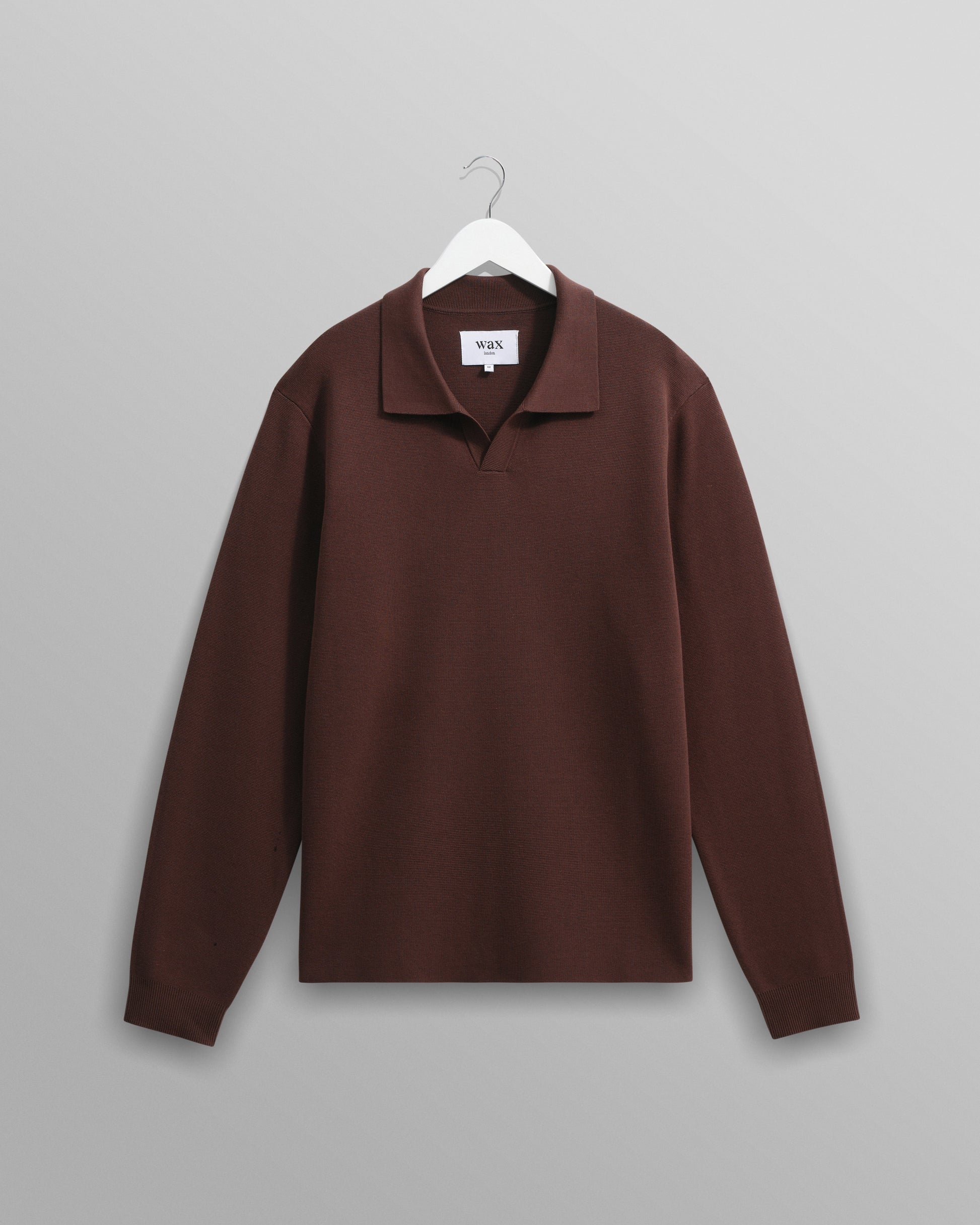 wax london men's Carter - Brown Open Collar Milano Knit Polo