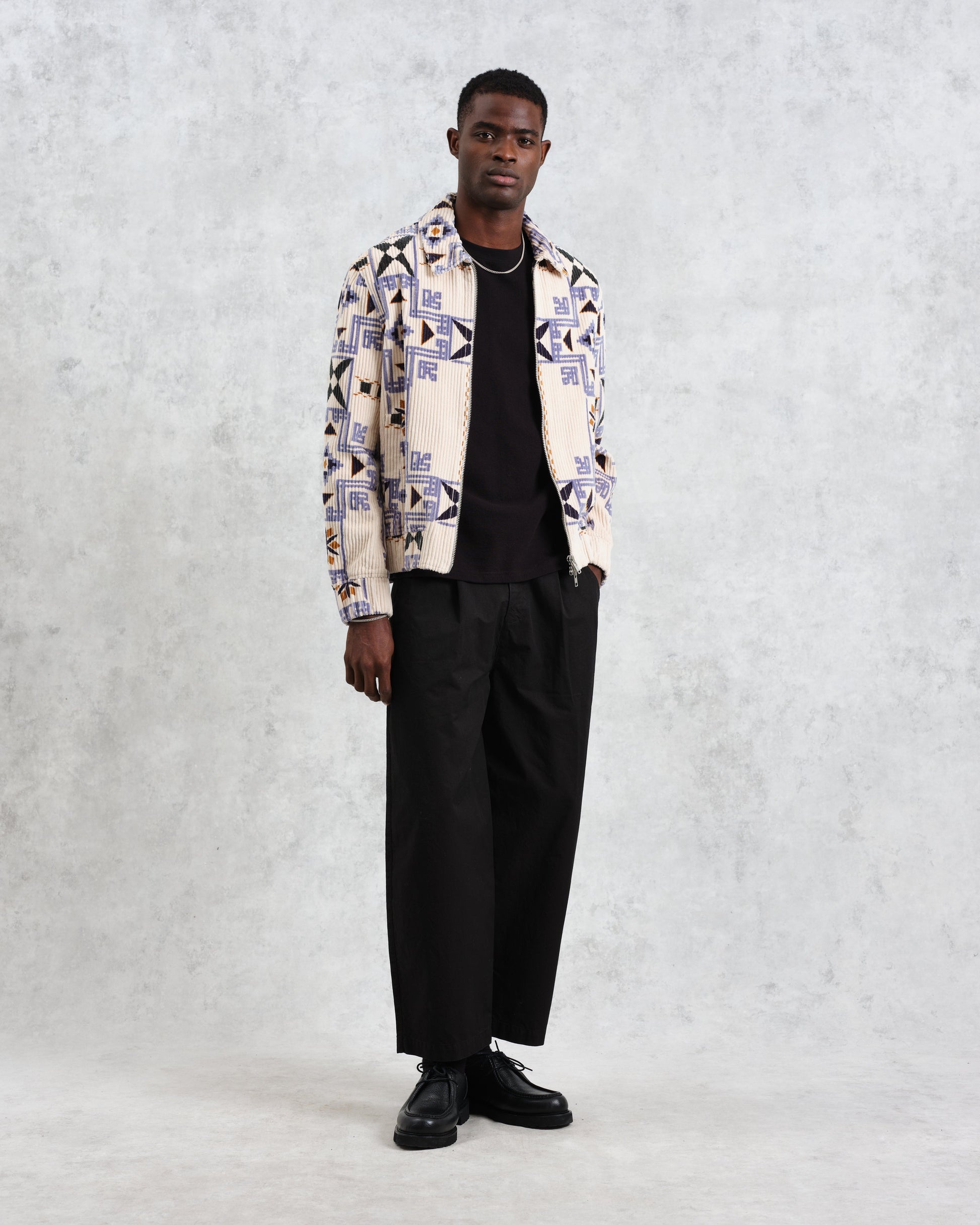 wax london men's Cartha - Ecru Geometric Corduroy Jacket