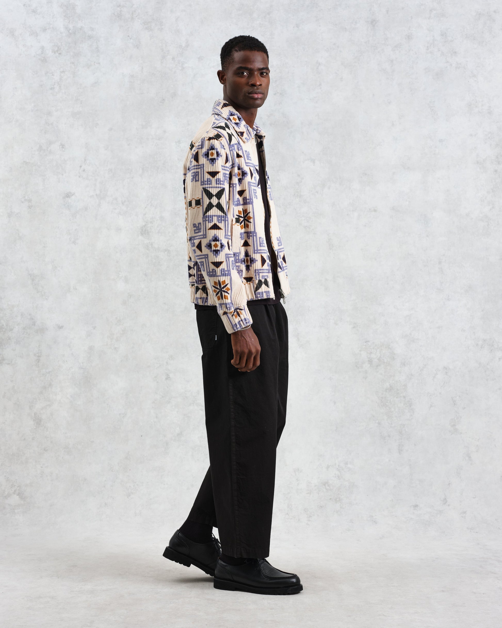 wax london men's Cartha - Ecru Geometric Corduroy Jacket