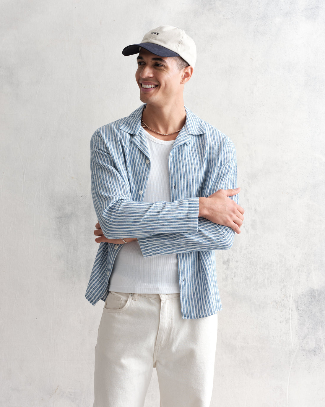 wax london men's Corey - Blue And White Twisted Stripe Cotton Shirt