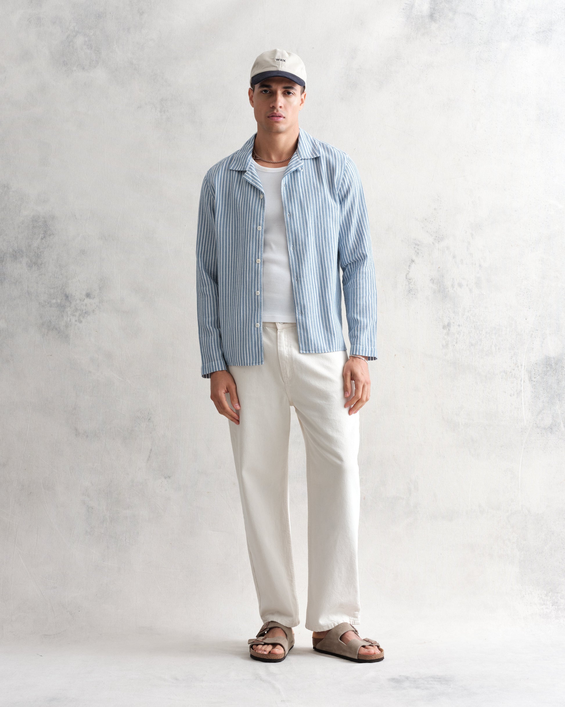 wax london men's Corey - Blue And White Twisted Stripe Cotton Shirt