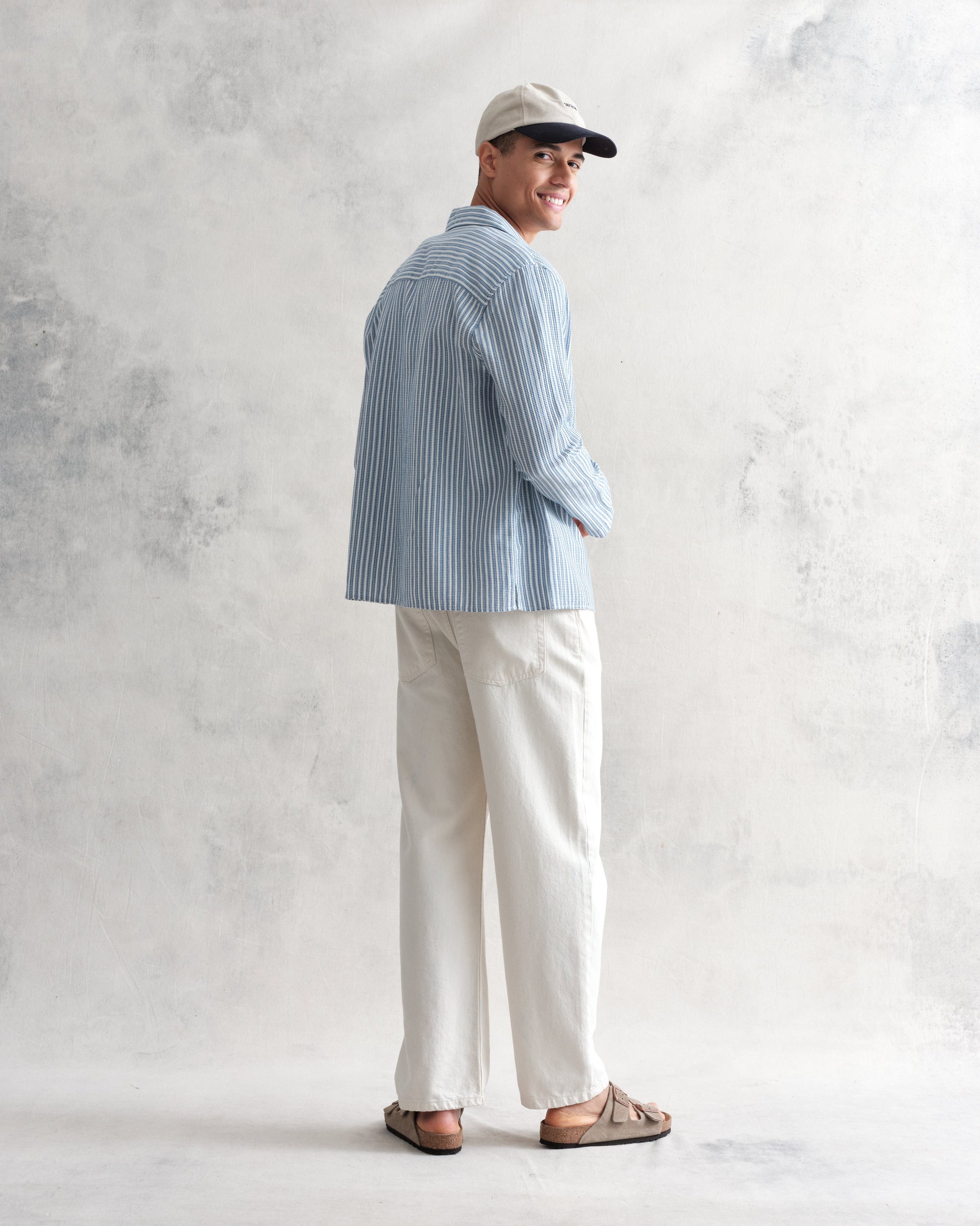 wax london men's Corey - Blue And White Twisted Stripe Cotton Shirt