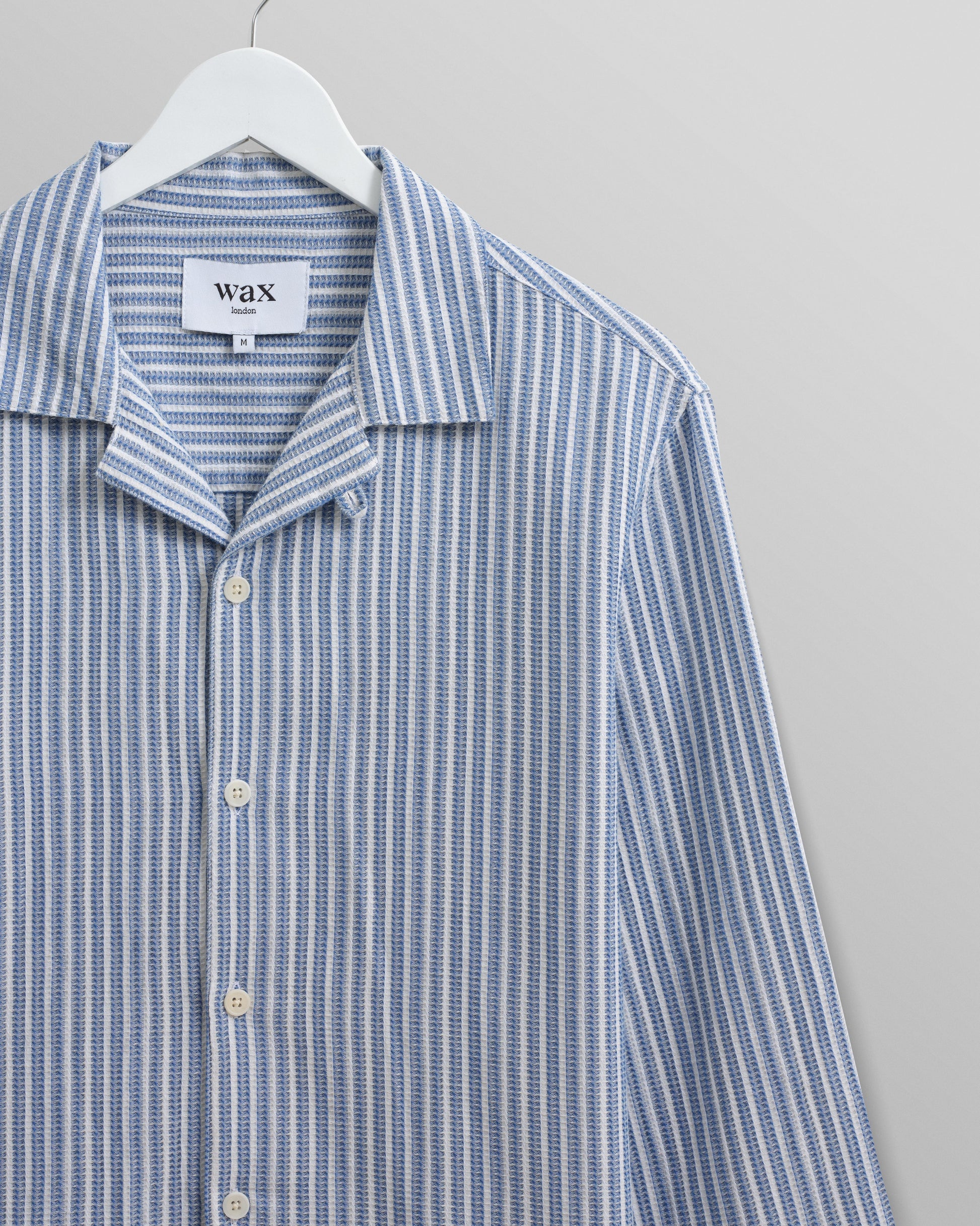 wax london men's Corey - Blue And White Twisted Stripe Cotton Shirt