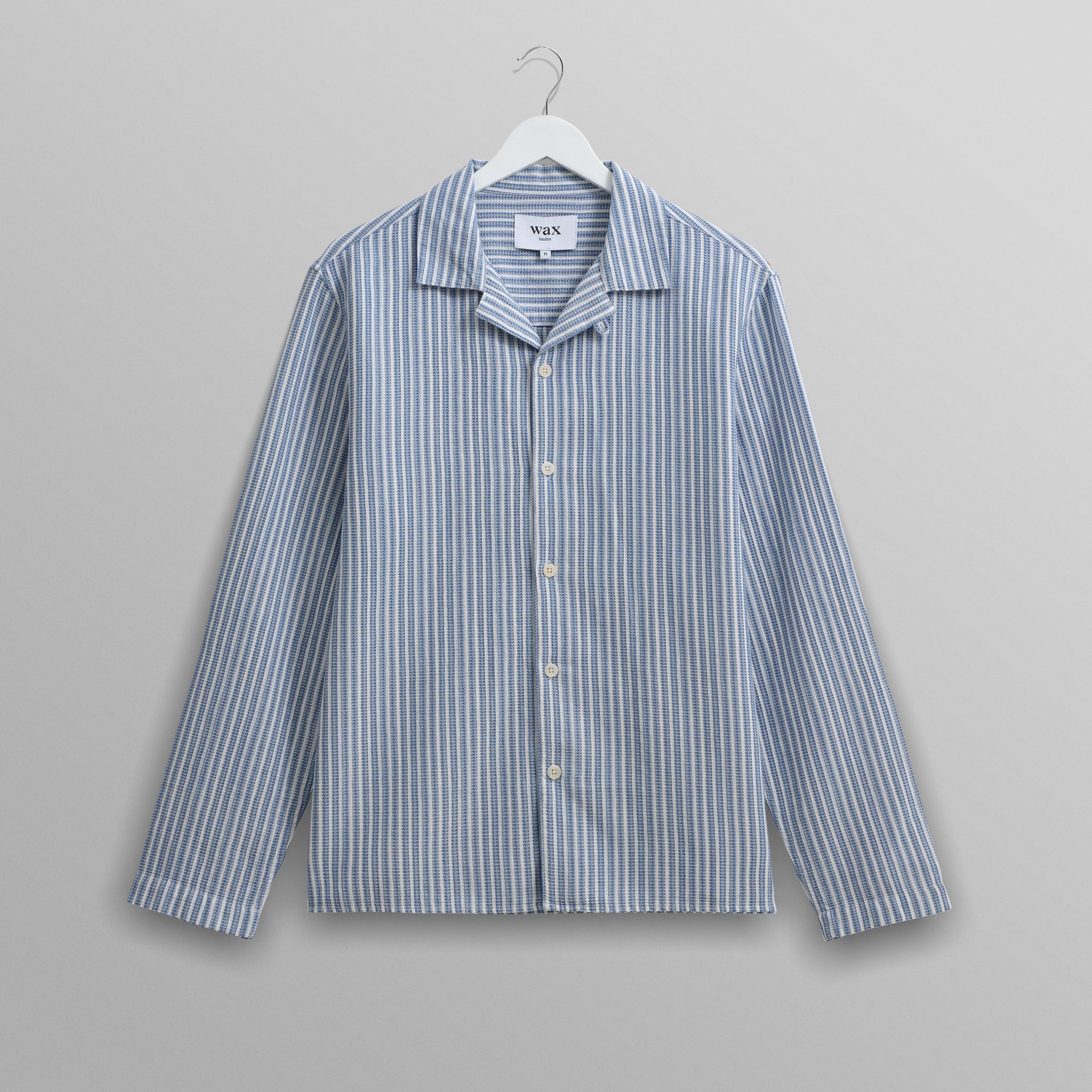 wax london men's Corey - Blue And White Twisted Stripe Cotton Shirt