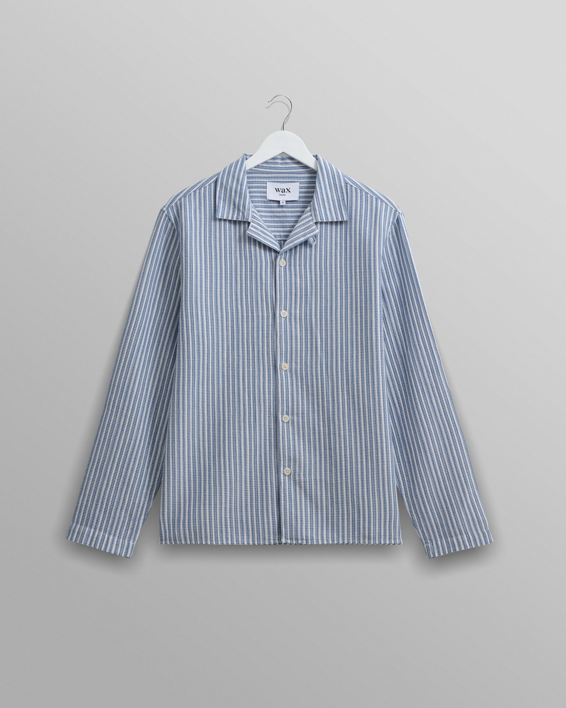 wax london men's Corey - Blue And White Twisted Stripe Cotton Shirt