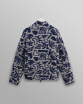 wax london men's Cozi - Ecru And Navy Squiggle Fleece Jacket