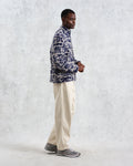 wax london men's Cozi - Ecru And Navy Squiggle Fleece Jacket