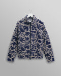 wax london men's Cozi - Ecru And Navy Squiggle Fleece Jacket