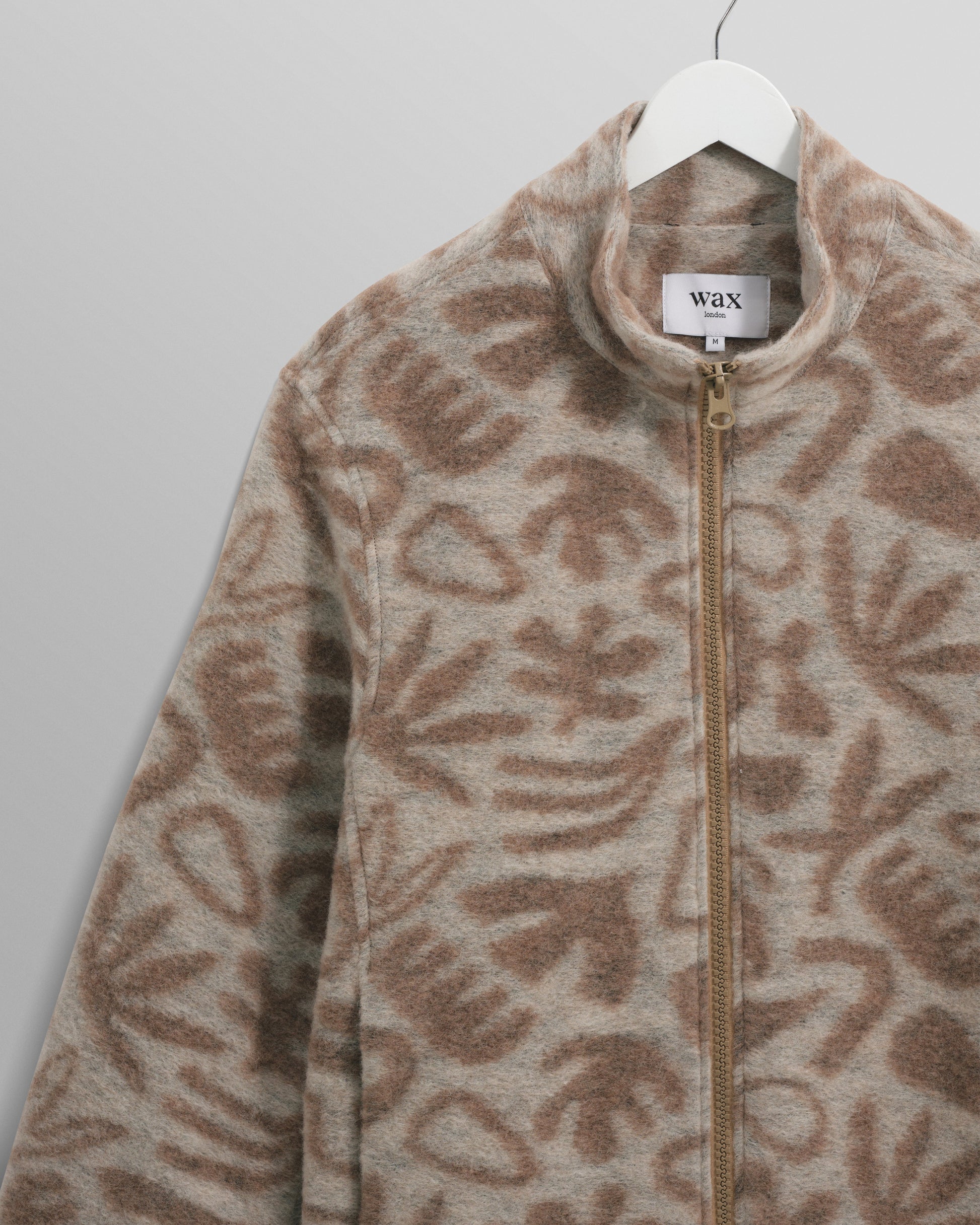 wax london men's Cozi - Ecru Squiggle Fleece Jacket