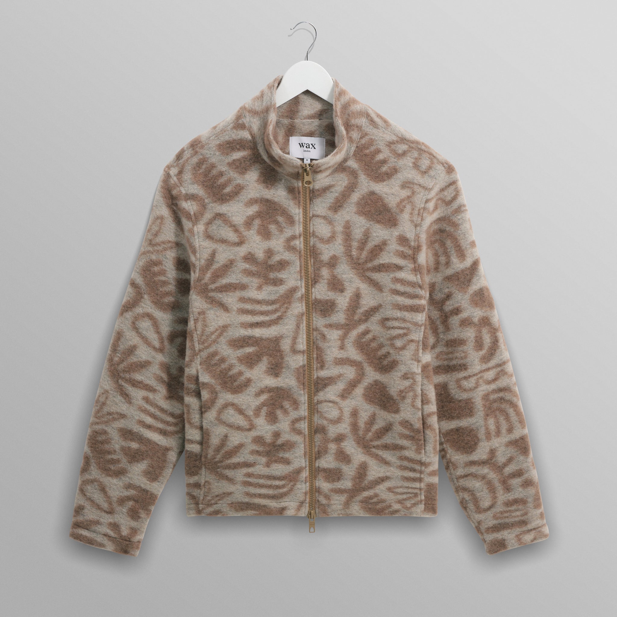 wax london men's Cozi - Ecru Squiggle Fleece Jacket