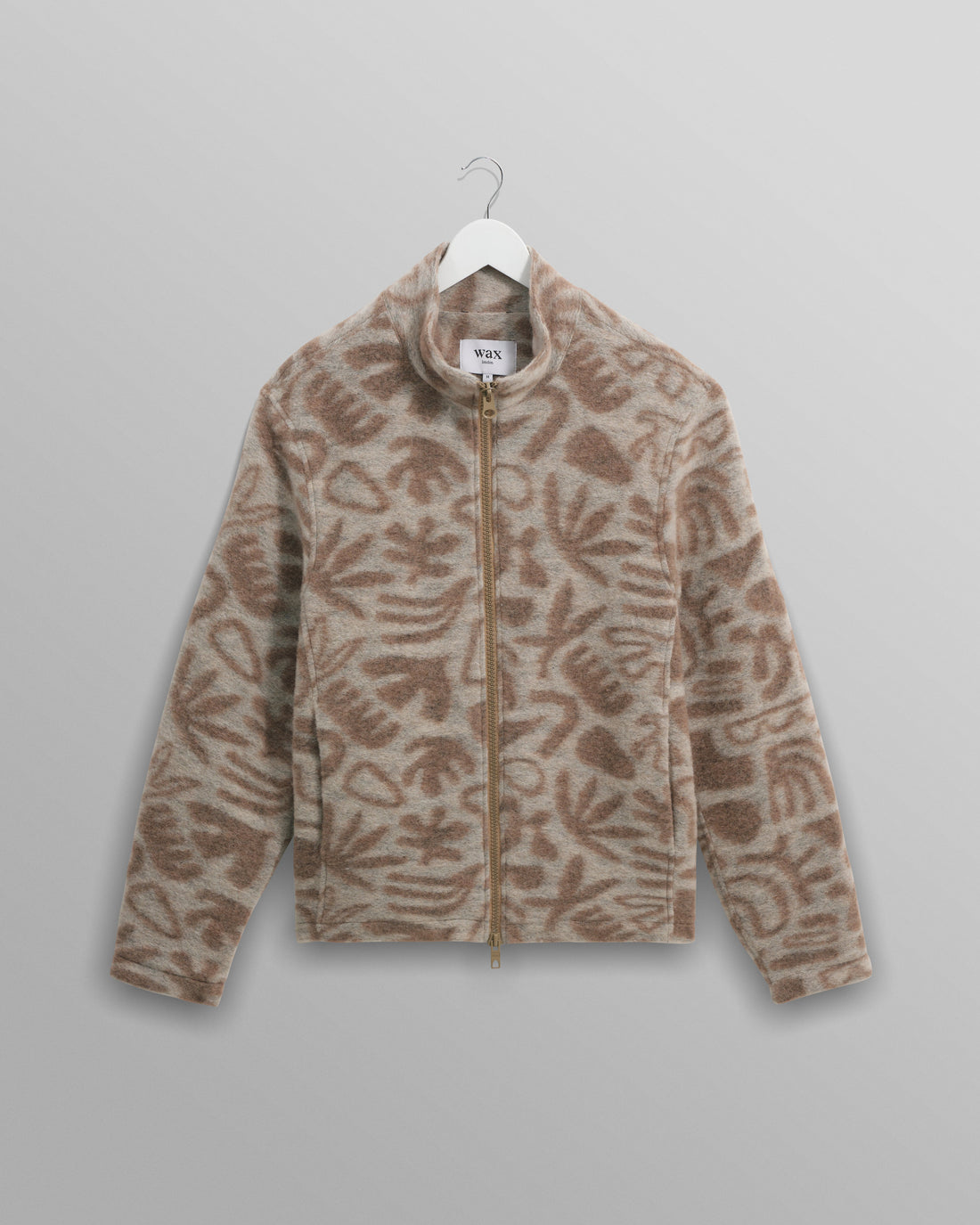 wax london men's Cozi - Ecru Squiggle Fleece Jacket