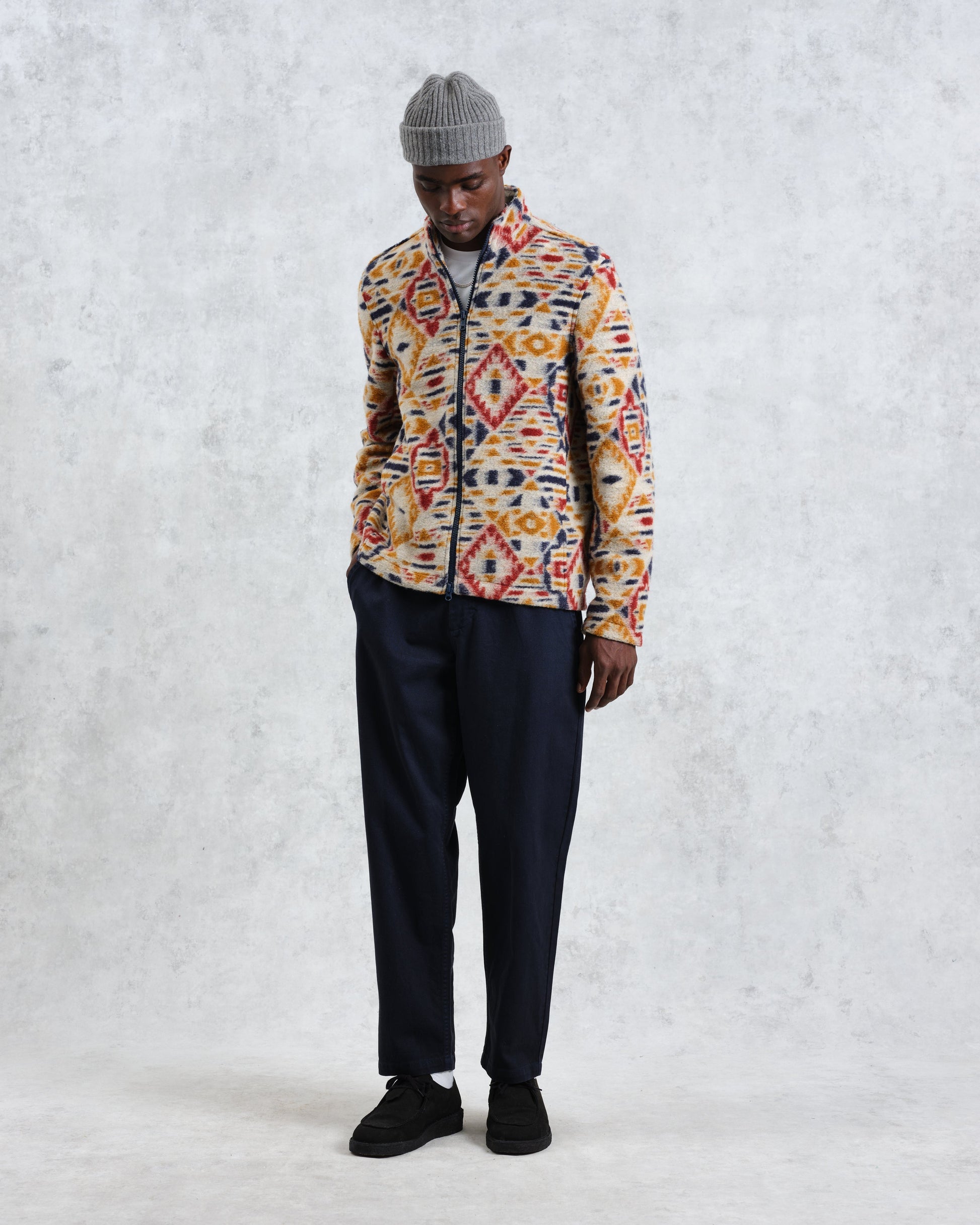 wax london men's Cozi - Multicolour Geometric Fleece Jacket