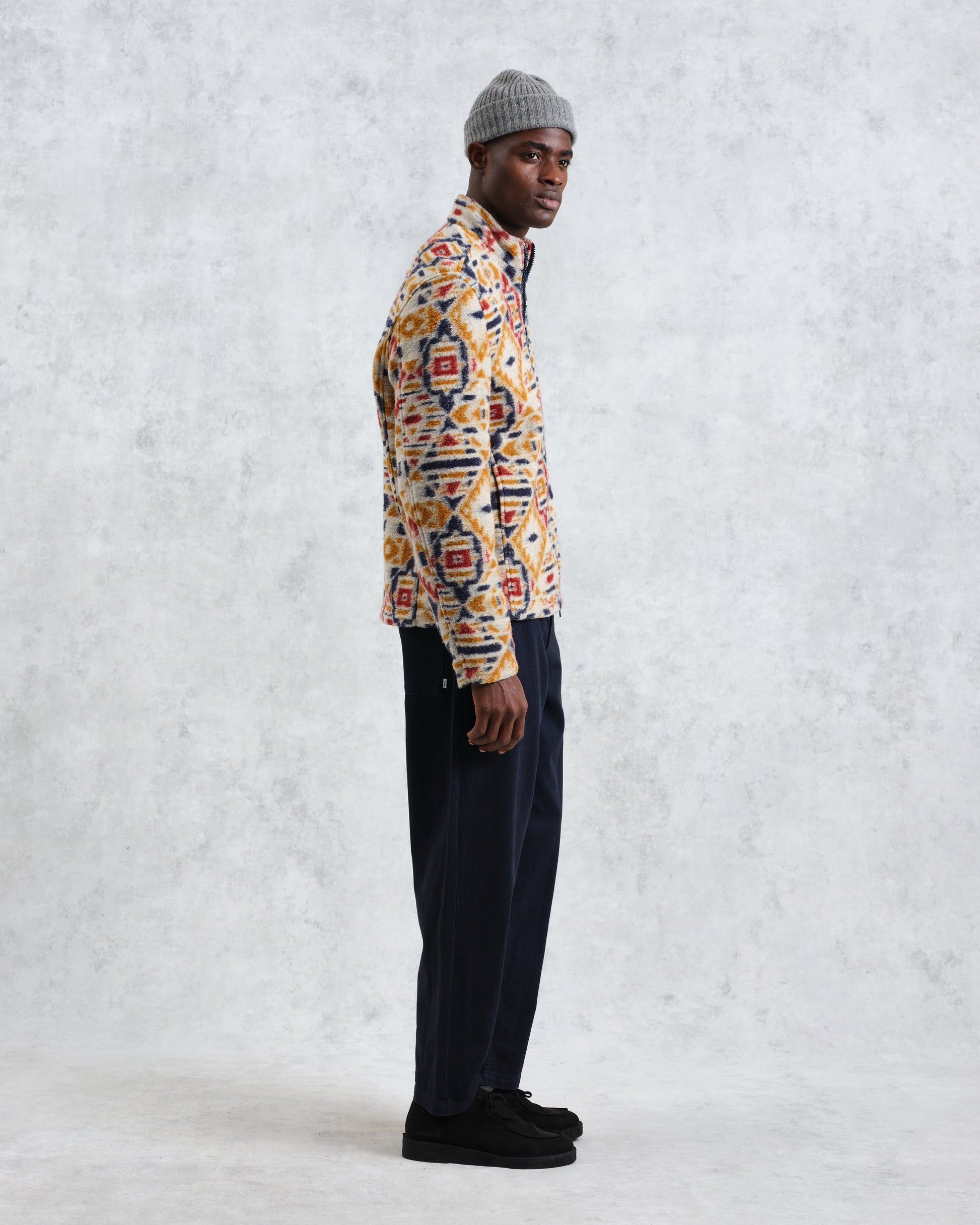 wax london men's Cozi - Multicolour Geometric Fleece Jacket