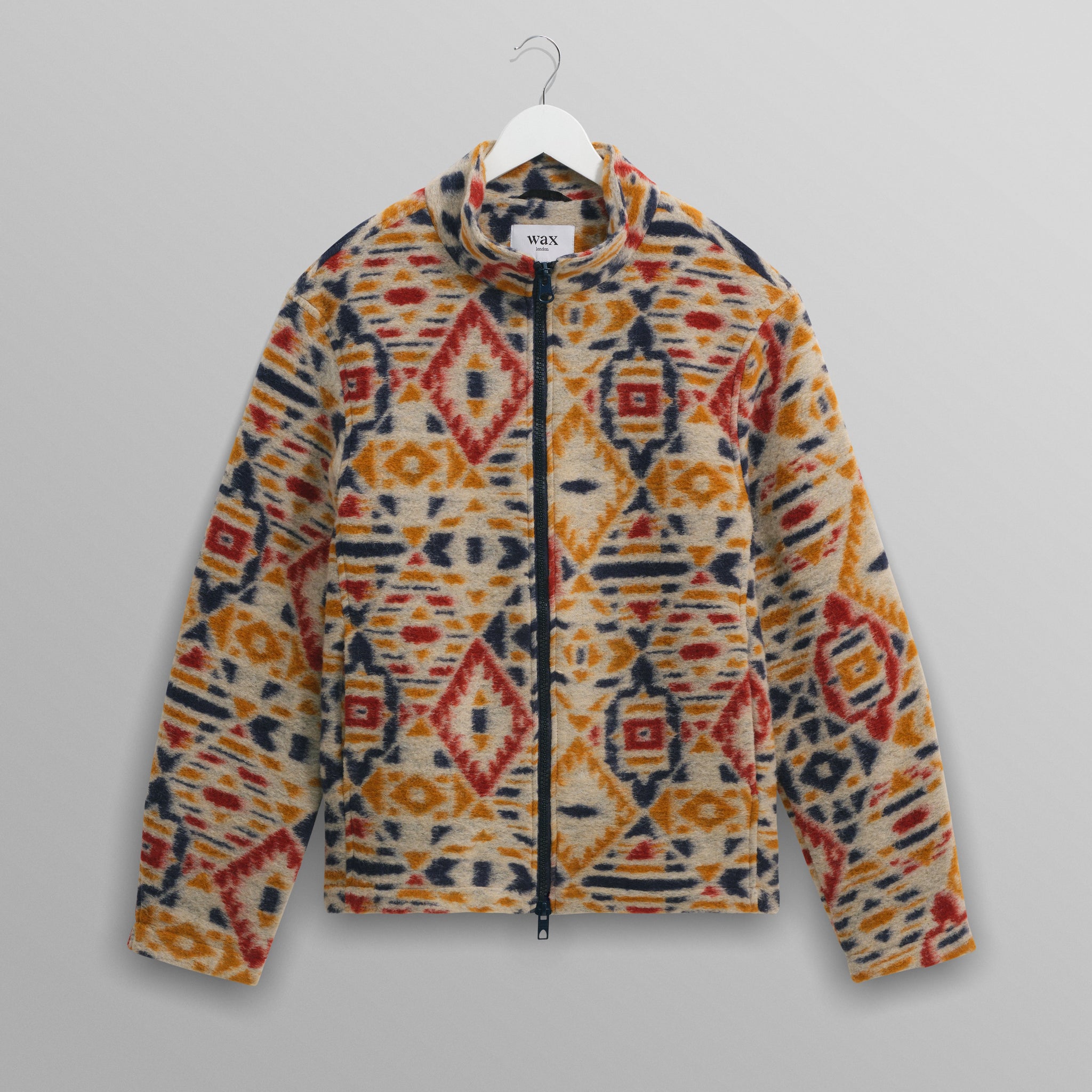 wax london men's Cozi - Multicolour Geometric Fleece Jacket