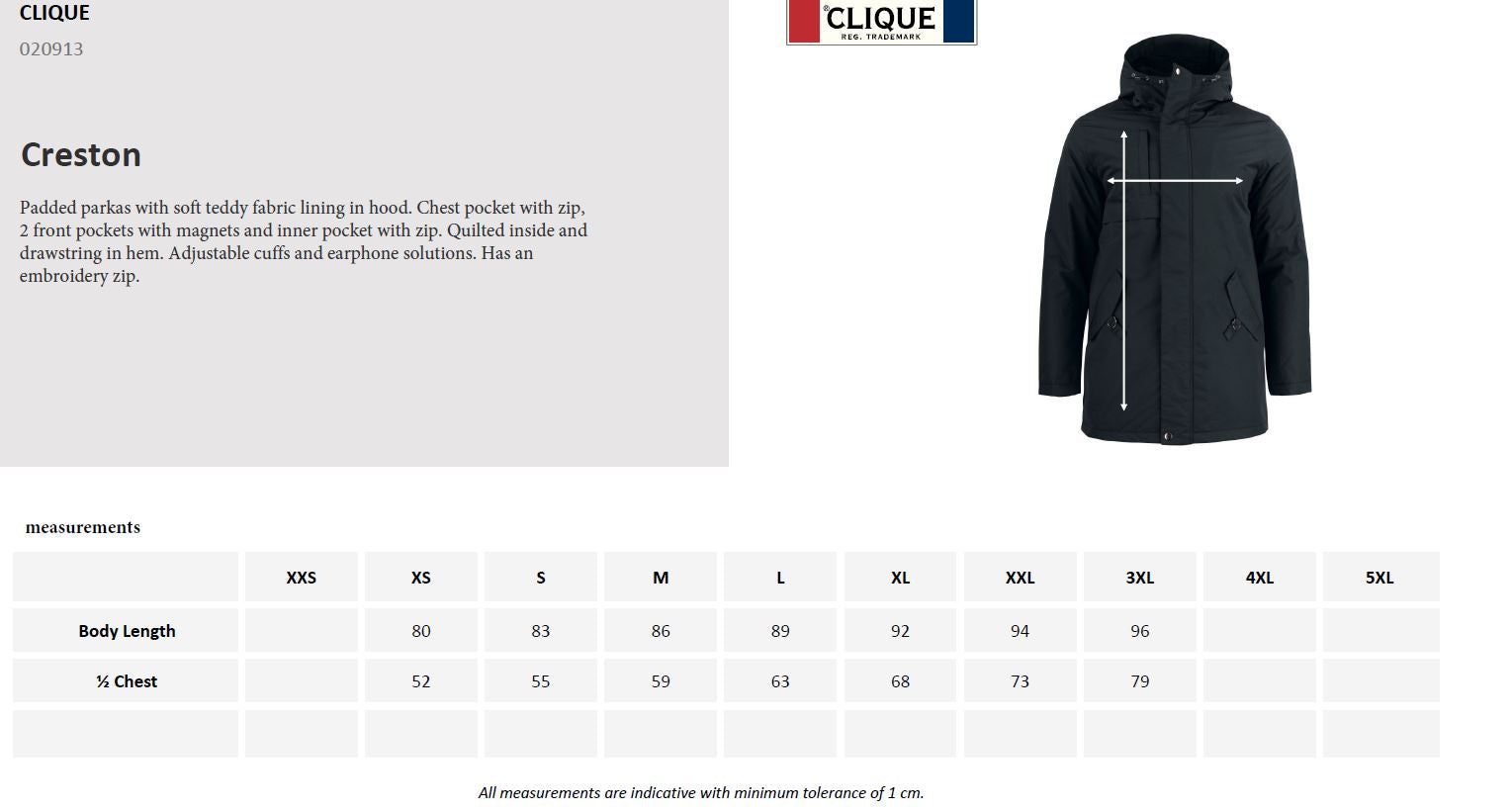 Clique Creston Padded Parka Coat | Unisex | Waterproof | Hooded | Black | XS-3XL - Winter Jacket - Logo Free Clothing