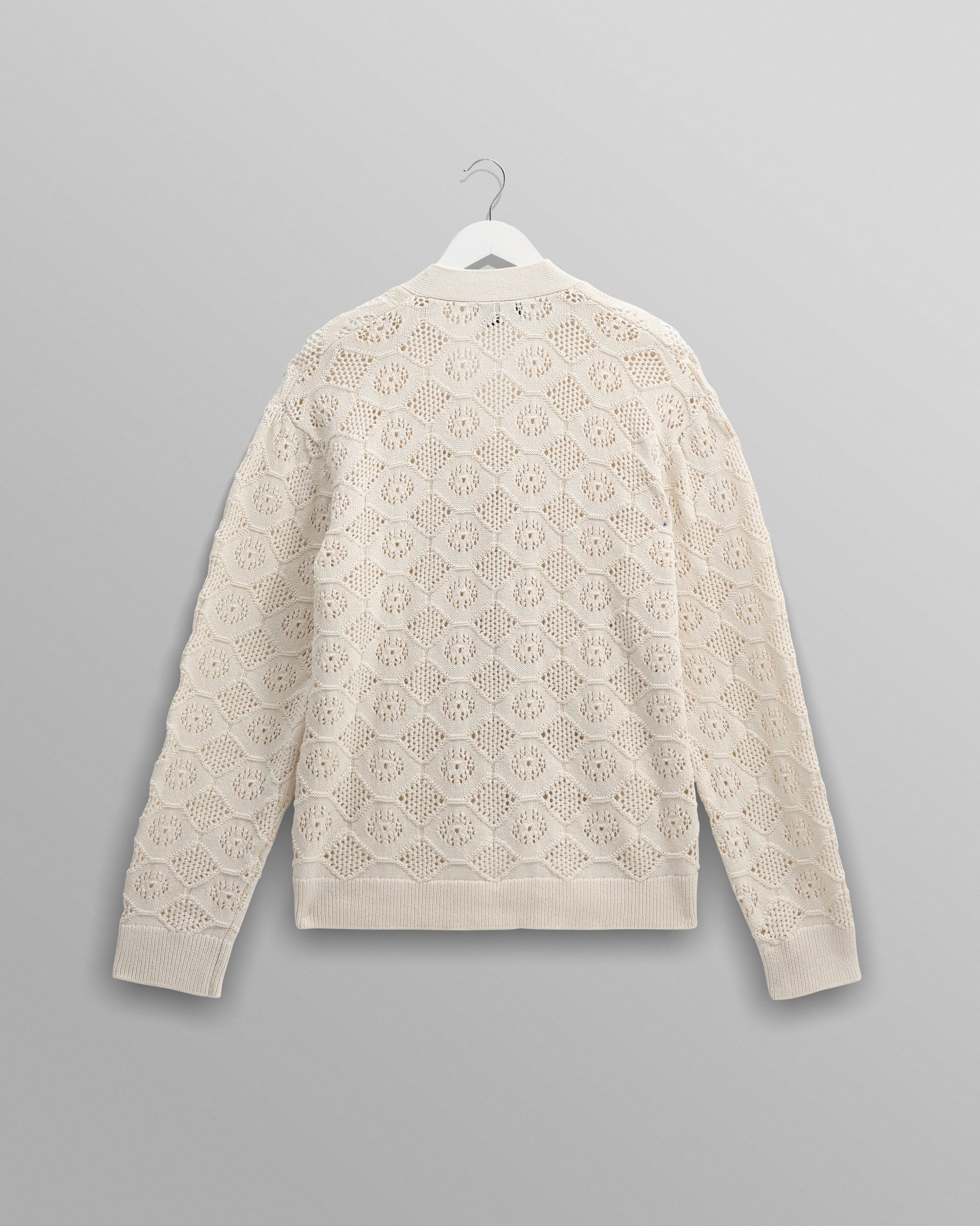 wax london men's Crosby - Ecru Pointelle Cotton Cardigan