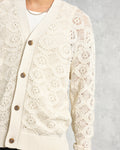 wax london men's Crosby - Ecru Pointelle Cotton Cardigan