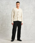 wax london men's Crosby - Ecru Pointelle Cotton Cardigan