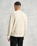 wax london men's Crosby - Ecru Pointelle Cotton Cardigan
