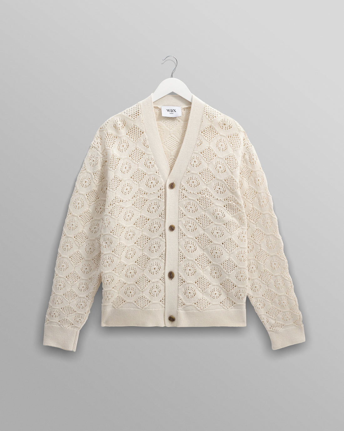 wax london men's Crosby - Ecru Pointelle Cotton Cardigan