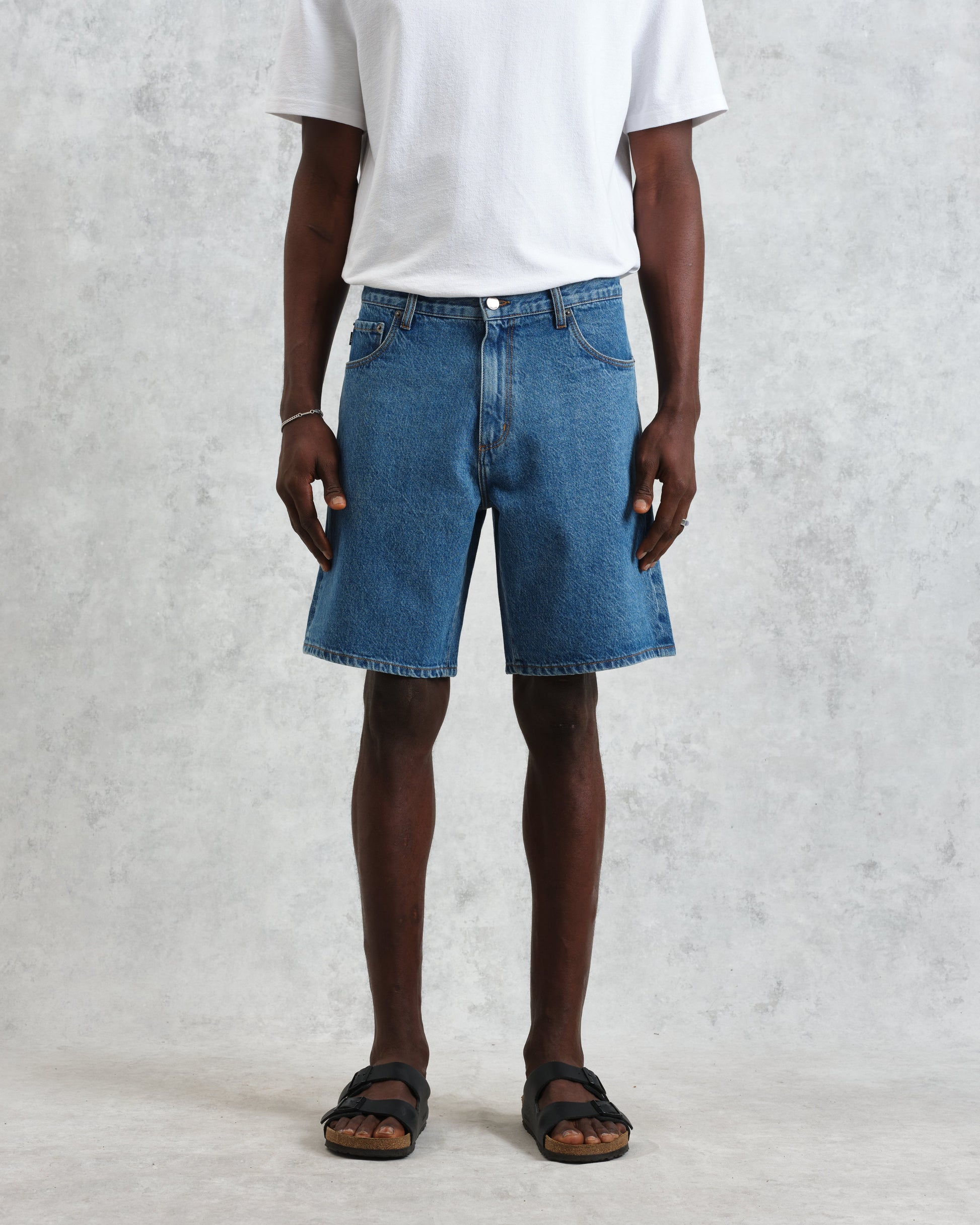 wax london men's Dalston - Mid-Blue Denim Shorts