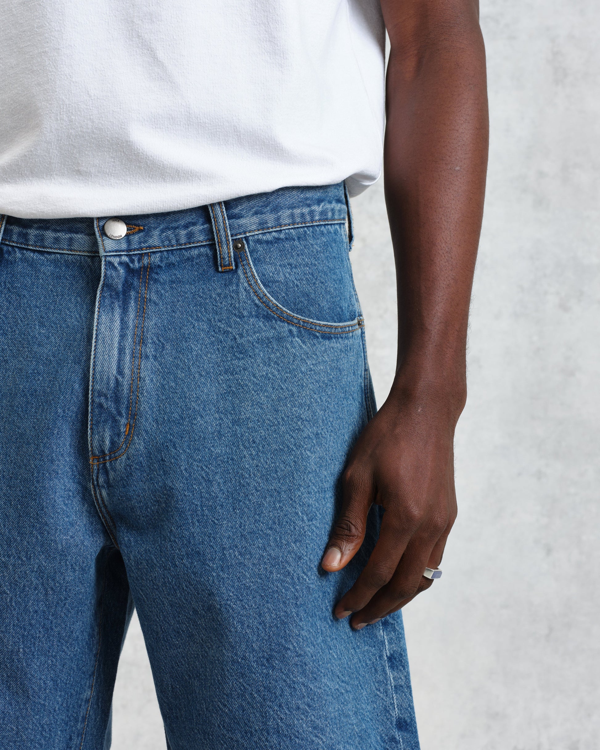 wax london men's Dalston - Mid-Blue Denim Shorts