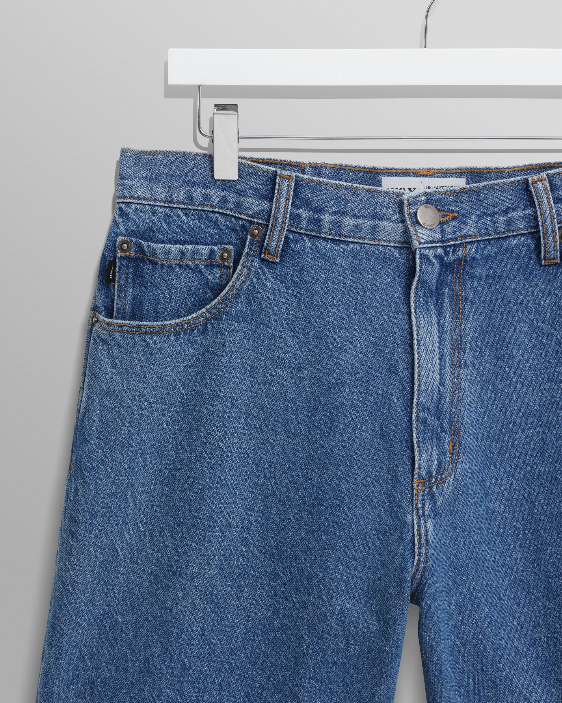 wax london men's Dalston - Mid-Blue Denim Shorts