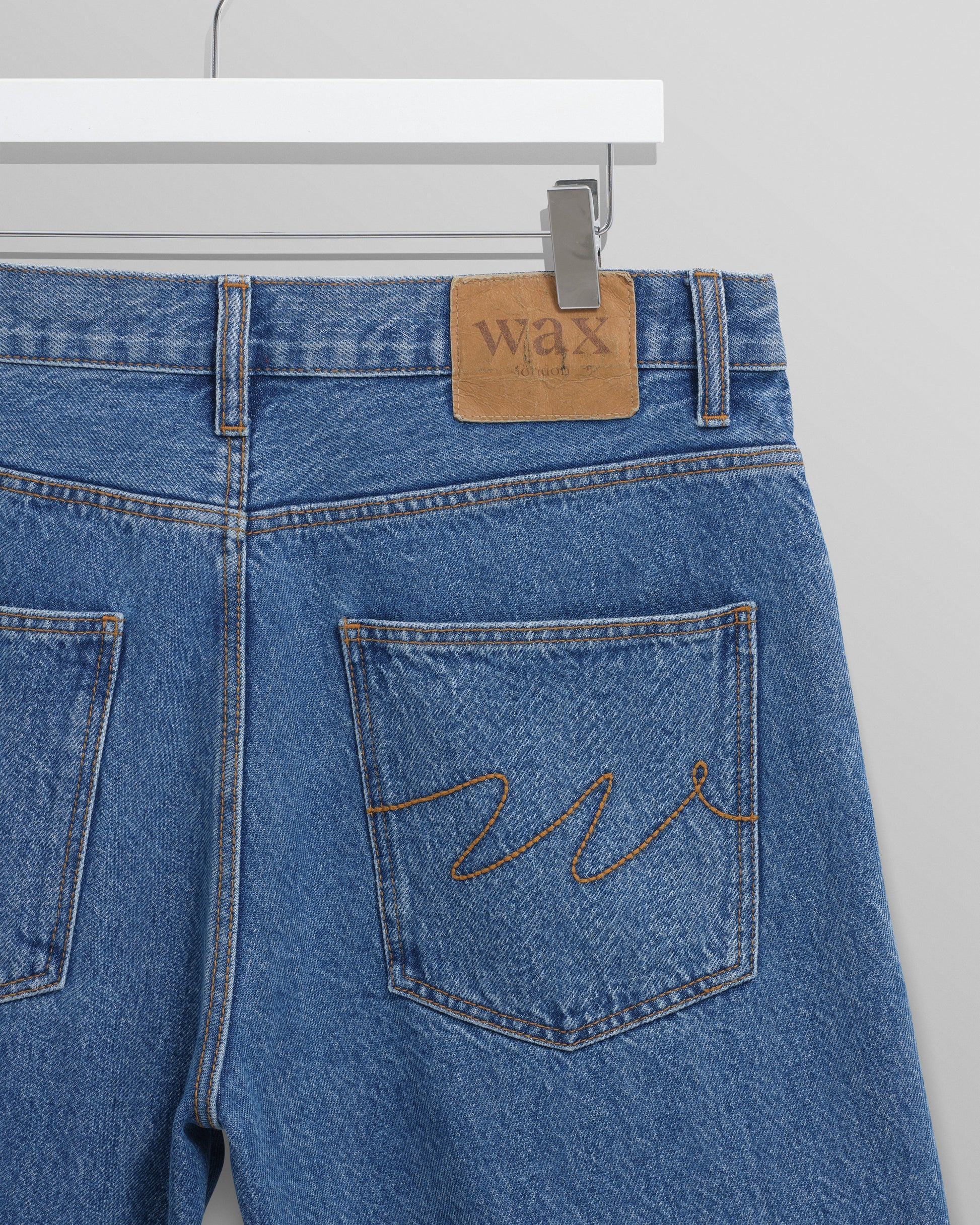 wax london men's Dalston - Mid-Blue Denim Shorts