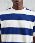 wax london men's Dean - Blue And Ecru Stripe Textured Organic Cotton T-Shirt