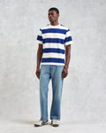 wax london men's Dean - Blue And Ecru Stripe Textured Organic Cotton T-Shirt