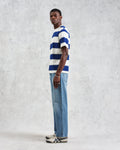 wax london men's Dean - Blue And Ecru Stripe Textured Organic Cotton T-Shirt