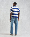 wax london men's Dean - Blue And Ecru Stripe Textured Organic Cotton T-Shirt