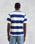 wax london men's Dean - Blue And Ecru Stripe Textured Organic Cotton T-Shirt