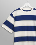 wax london men's Dean - Blue And Ecru Stripe Textured Organic Cotton T-Shirt
