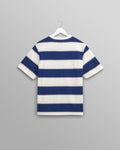 wax london men's Dean - Blue And Ecru Stripe Textured Organic Cotton T-Shirt