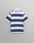 wax london men's Dean - Blue And Ecru Stripe Textured Organic Cotton T-Shirt