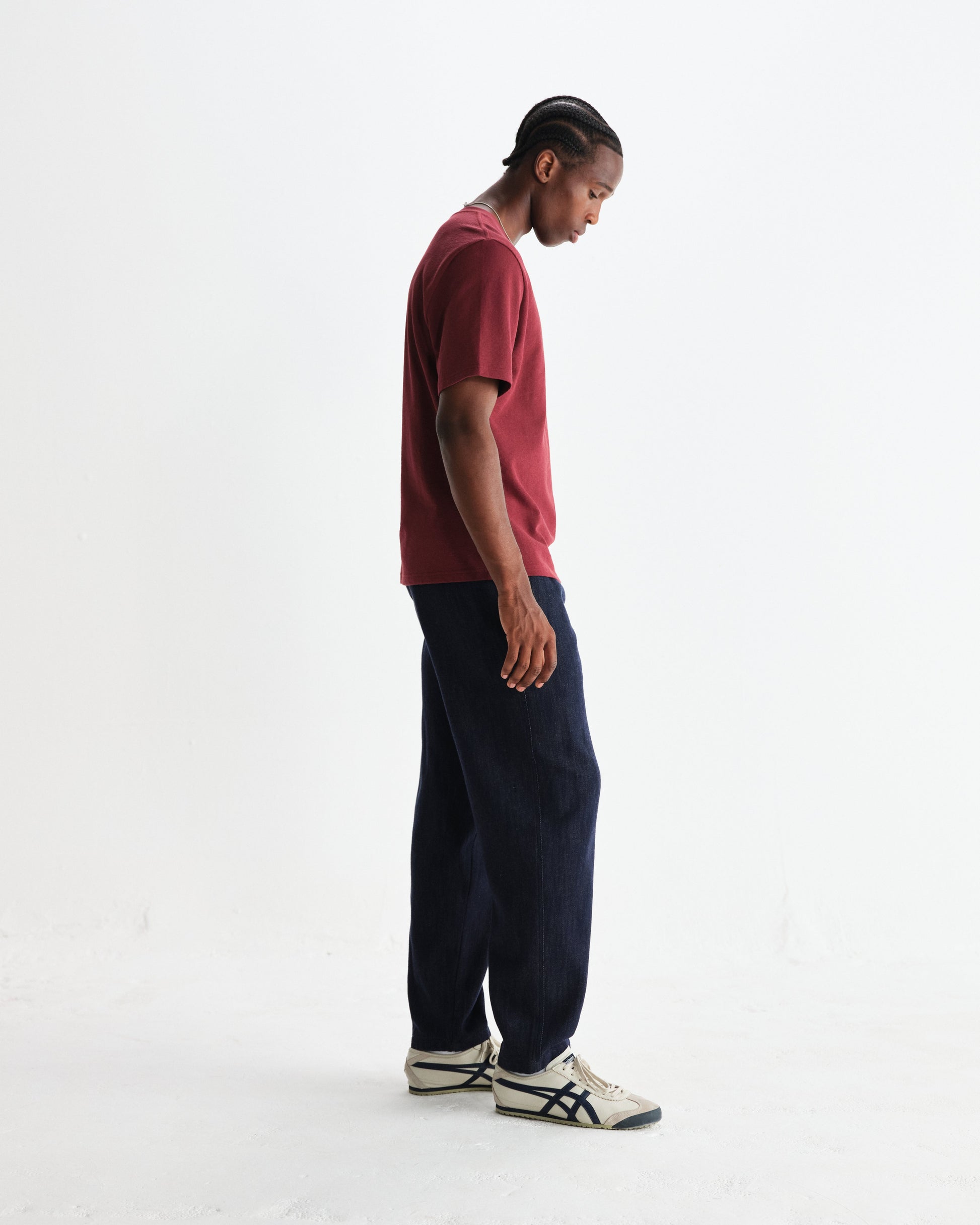 wax london men's Dean - Burgundy Textured Organic Cotton T-Shirt