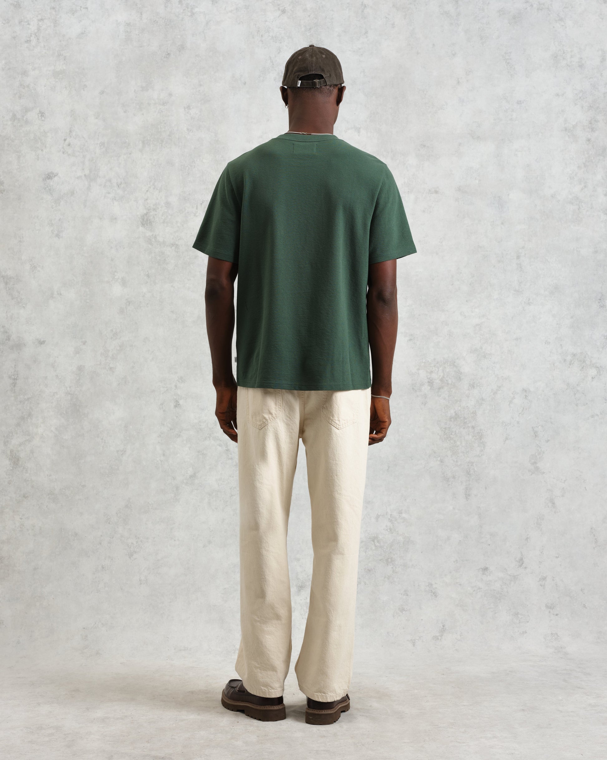 wax london men's Dean - Dark Green Textured Organic Cotton T-Shirt