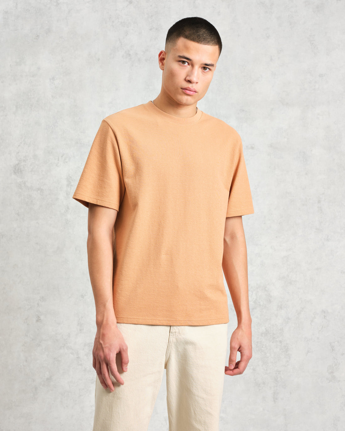 wax london men's Dean - Dusty Orange Textured Organic Cotton T-Shirt