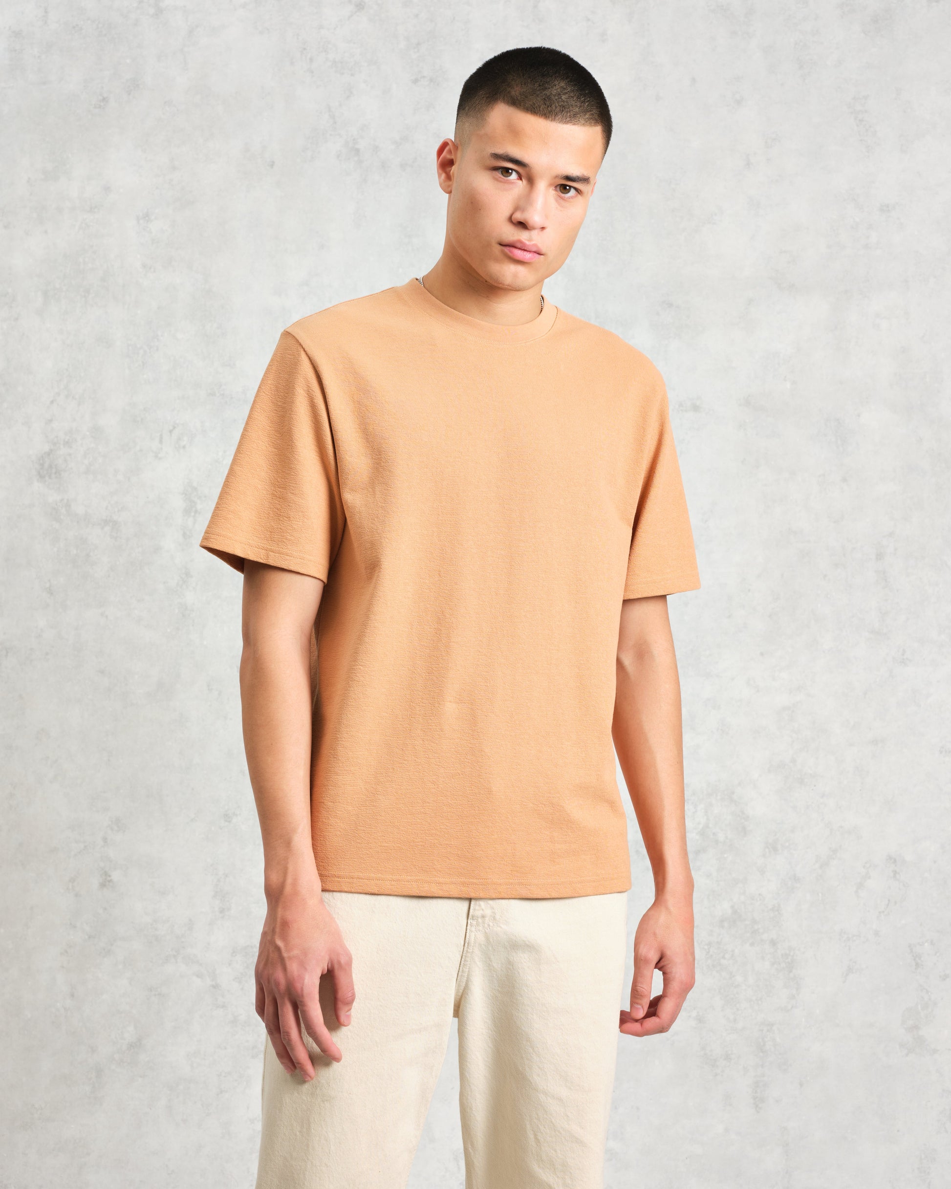wax london men's Dean - Dusty Orange Textured Organic Cotton T-Shirt