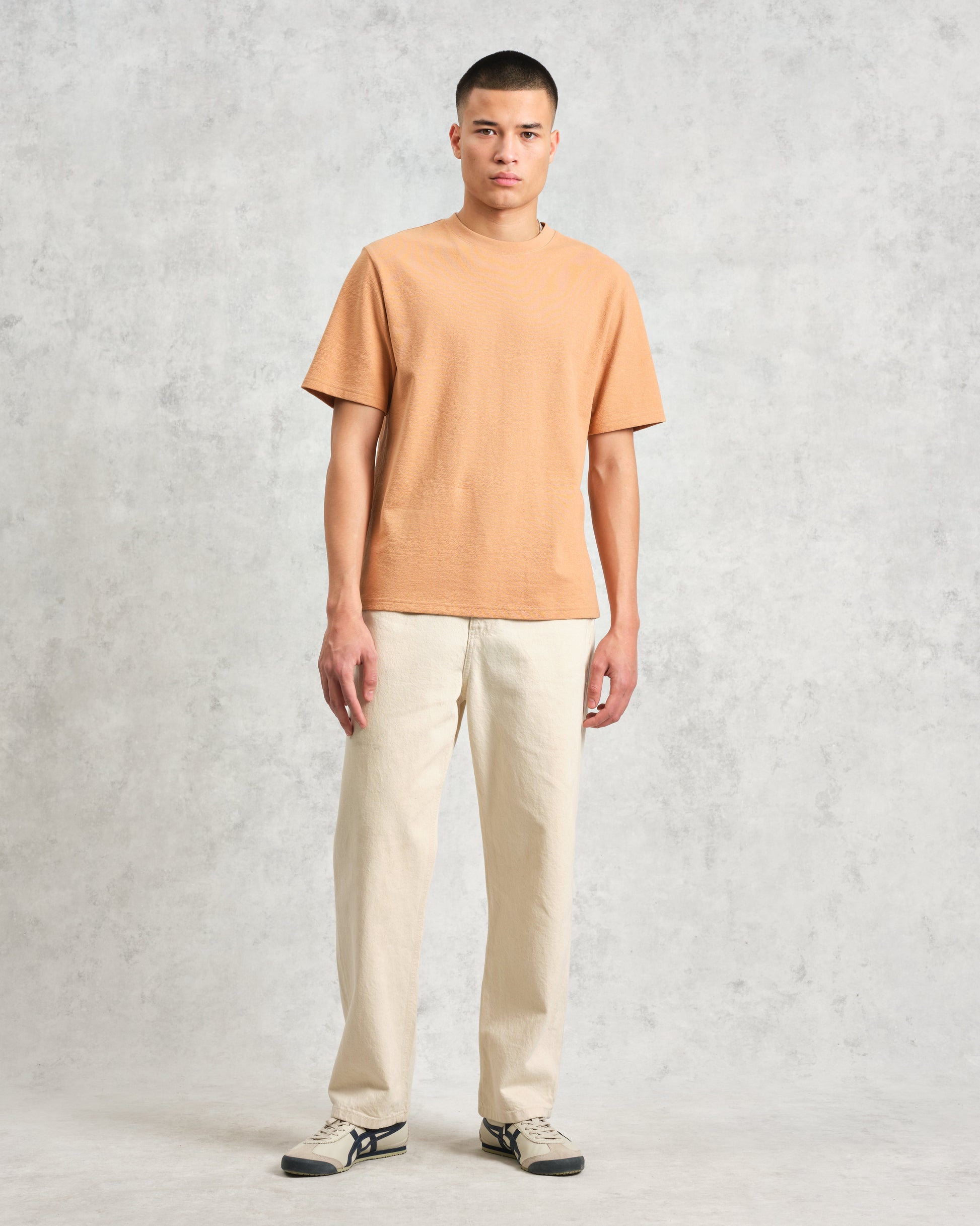 wax london men's Dean - Dusty Orange Textured Organic Cotton T-Shirt