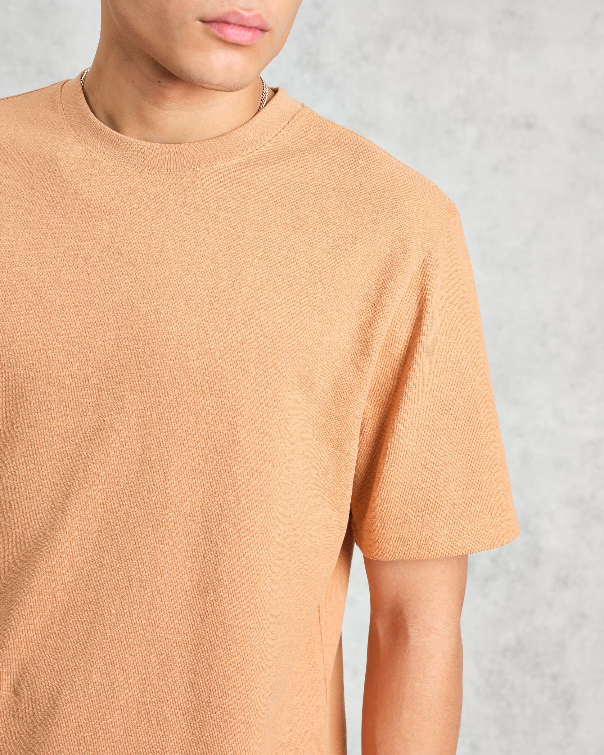 wax london men's Dean - Dusty Orange Textured Organic Cotton T-Shirt