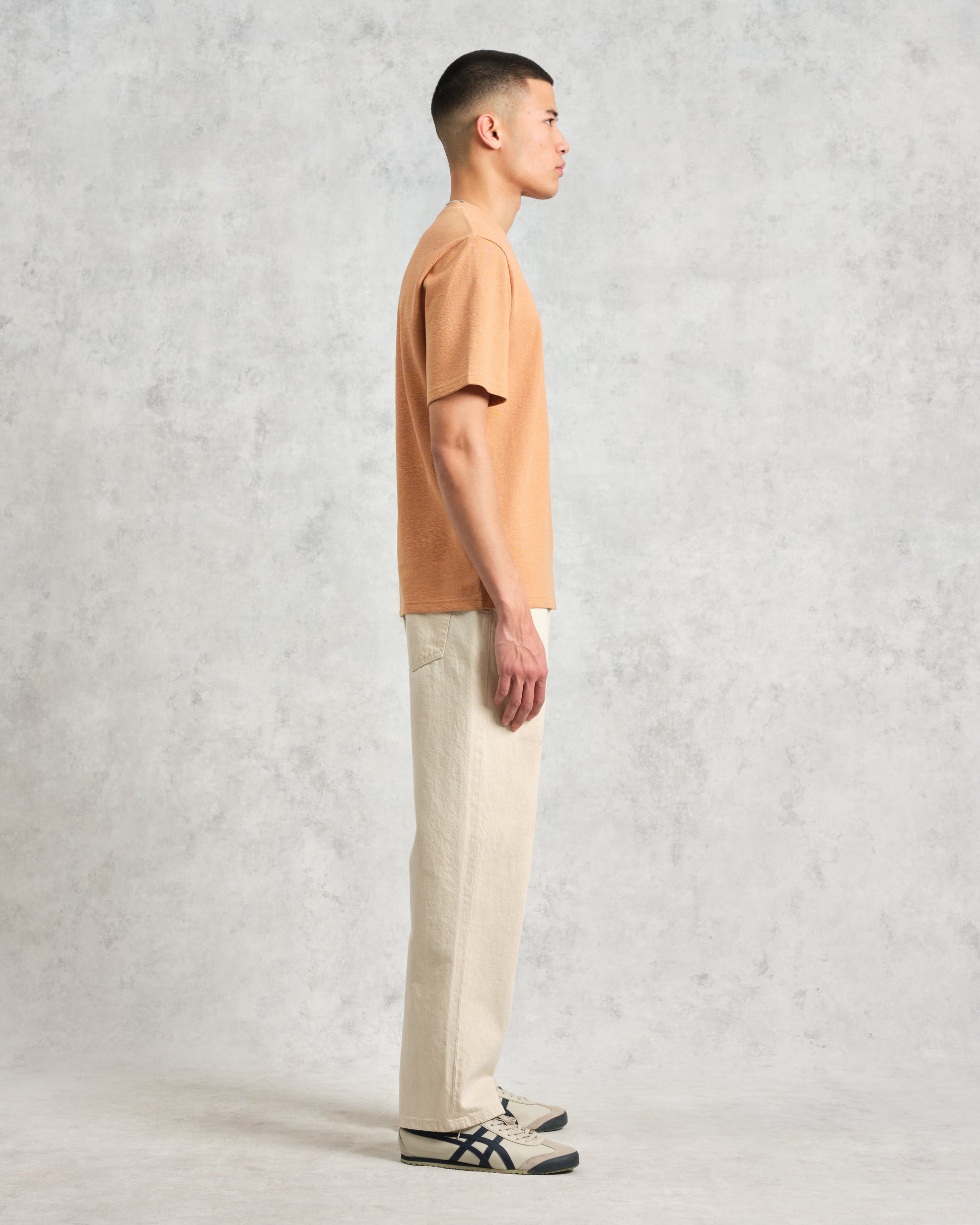 wax london men's Dean - Dusty Orange Textured Organic Cotton T-Shirt