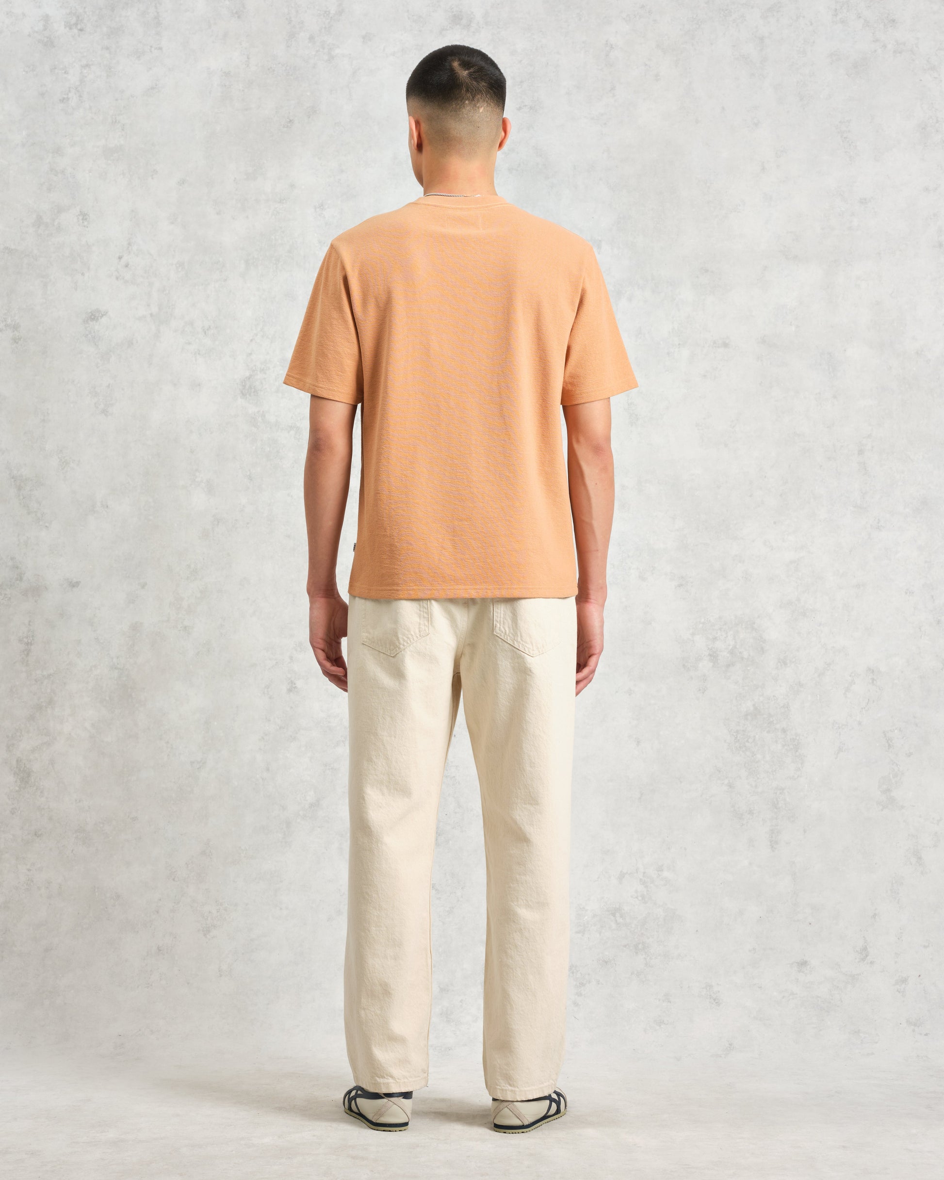 wax london men's Dean - Dusty Orange Textured Organic Cotton T-Shirt