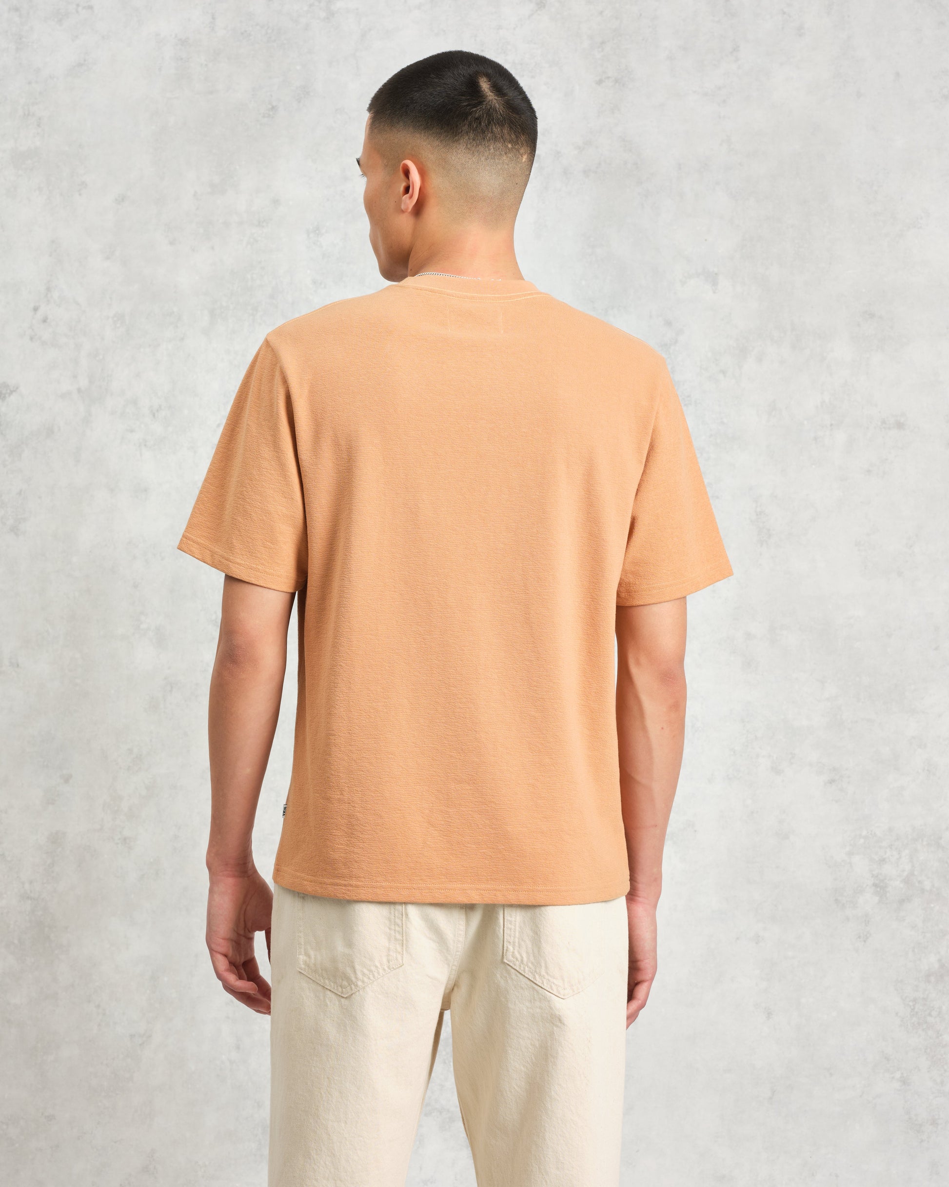 wax london men's Dean - Dusty Orange Textured Organic Cotton T-Shirt