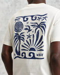 wax london men's Dean - Ecru And Blue Doodle Scene Graphic Cotton T-Shirt