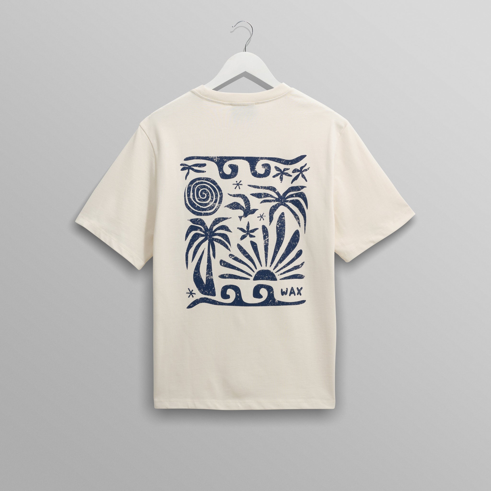 wax london men's Dean - Ecru And Blue Doodle Scene Graphic Cotton T-Shirt