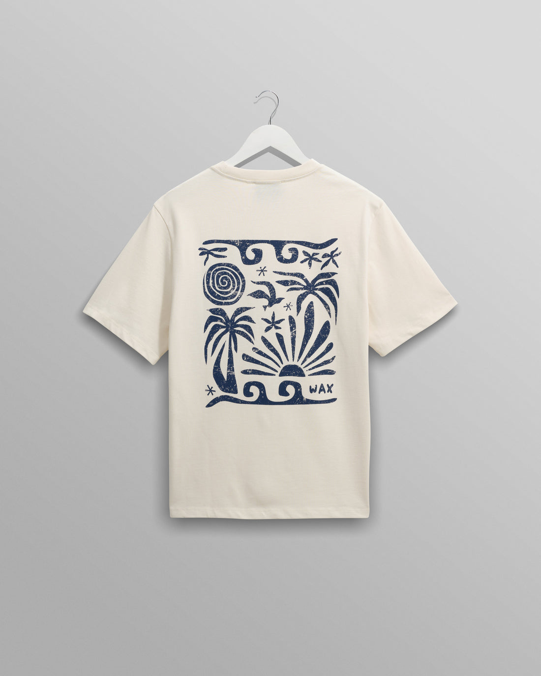 wax london men's Dean - Ecru And Blue Doodle Scene Graphic Cotton T-Shirt