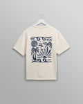 wax london men's Dean - Ecru And Blue Doodle Scene Graphic Cotton T-Shirt