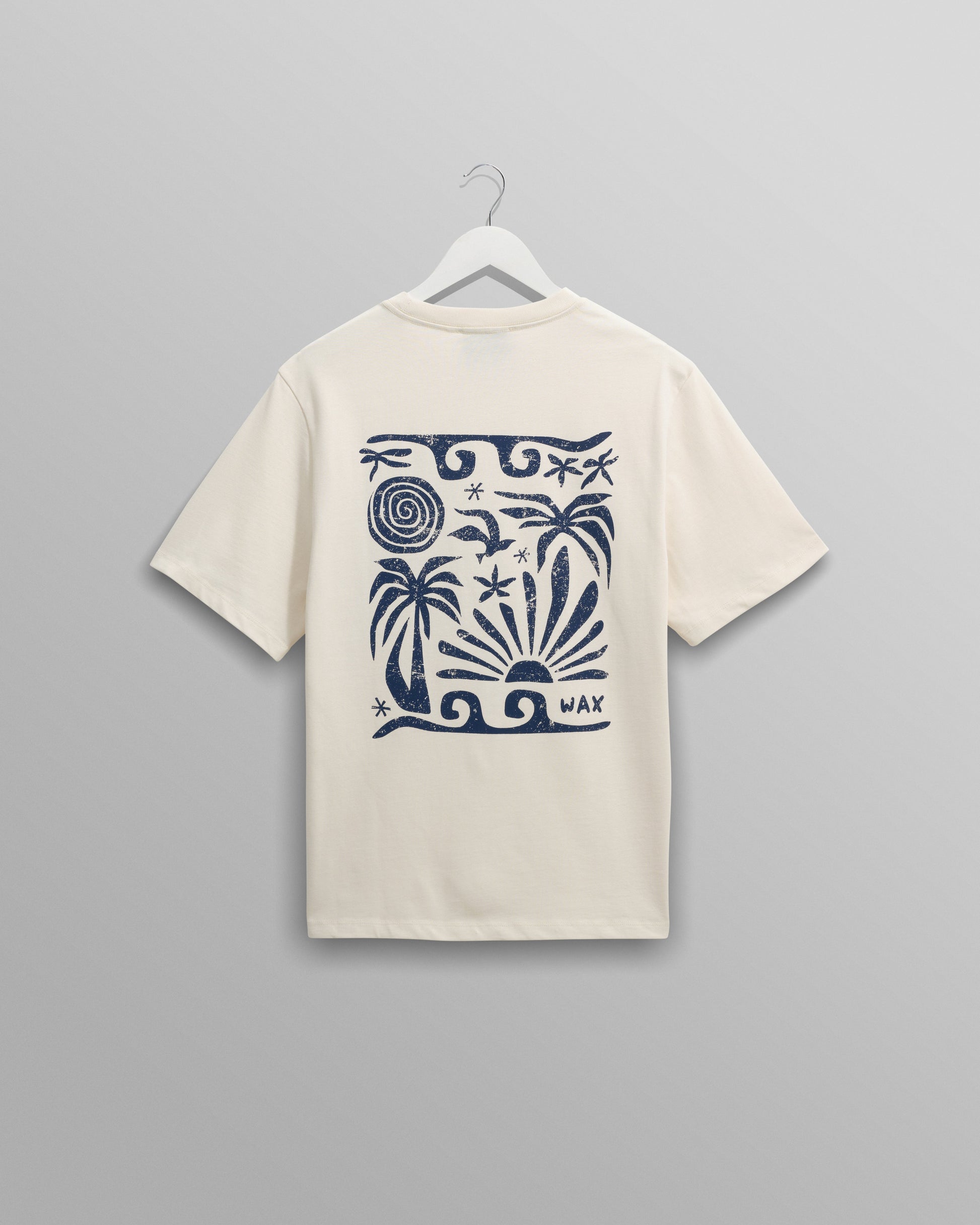 wax london men's Dean - Ecru And Blue Doodle Scene Graphic Cotton T-Shirt